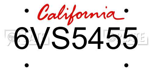 6VS5455 California License Plate