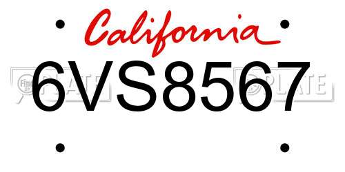 6VS8567 California License Plate