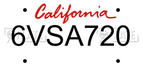 6VSA720 California License Plate