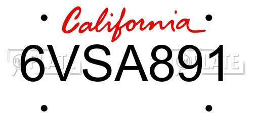 6VSA891 California License Plate