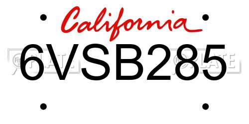 6VSB285 California License Plate