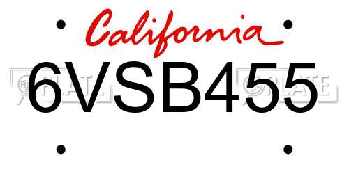 6VSB455 California License Plate