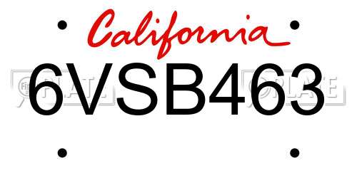 6VSB463 California License Plate