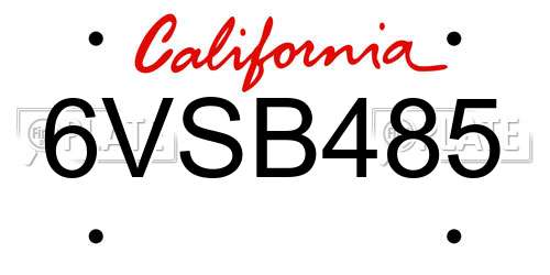 6VSB485 California License Plate