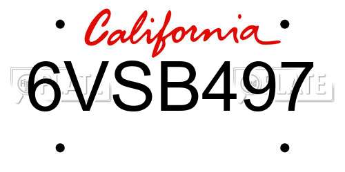 6VSB497 California License Plate