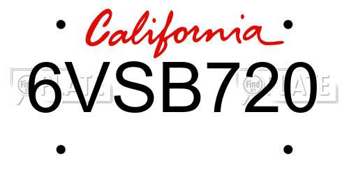 6VSB720 California License Plate