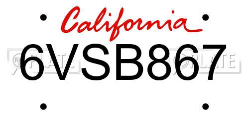 6VSB867 California License Plate