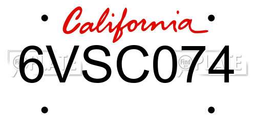6VSC074 California License Plate