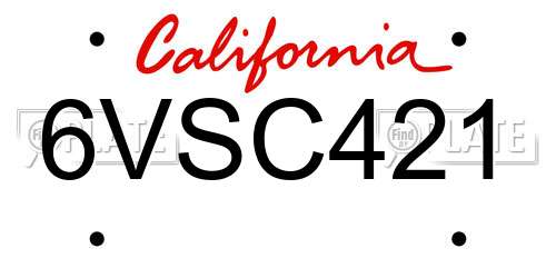 6VSC421 California License Plate