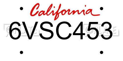 6VSC453 California License Plate