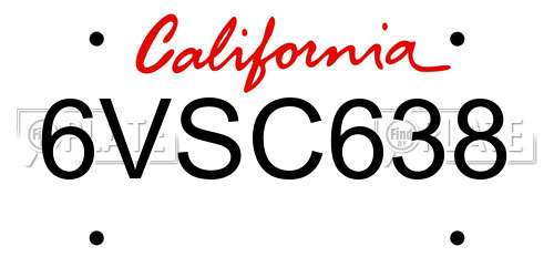 6VSC638 California License Plate