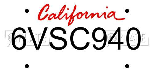 6VSC940 California License Plate