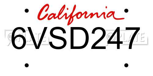 6VSD247 California License Plate