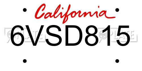 6VSD815 California License Plate