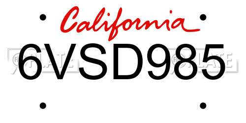 6VSD985 California License Plate
