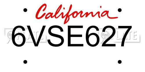 6VSE627 California License Plate