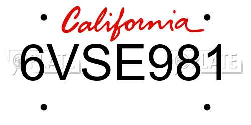 6VSE981 California License Plate
