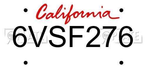 6VSF276 California License Plate
