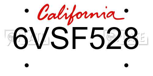 6VSF528 California License Plate