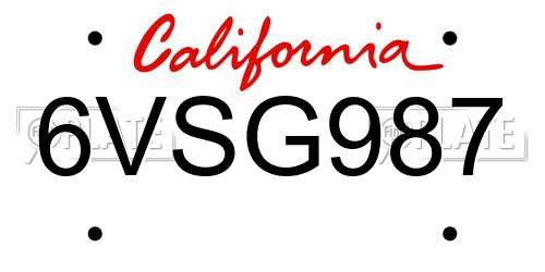 6VSG987 California License Plate