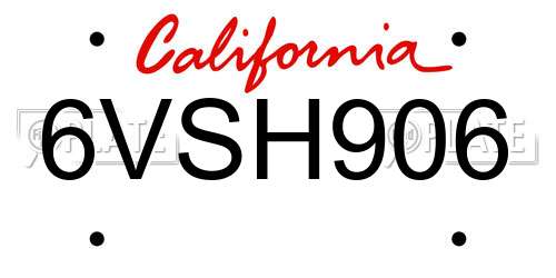 6VSH906 California License Plate