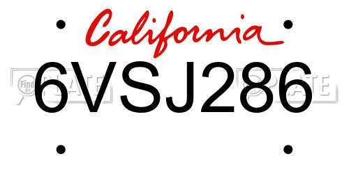 6VSJ286 California License Plate