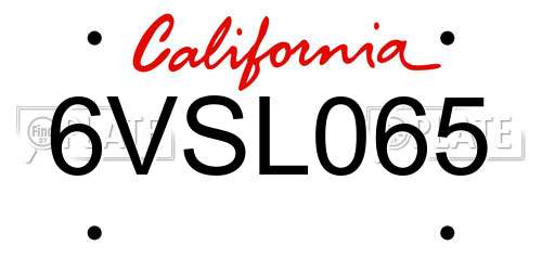 6VSL065 California License Plate