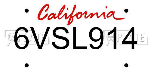 6VSL914 California License Plate