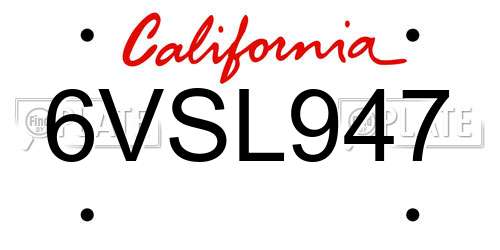 6VSL947 California License Plate