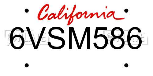 6VSM586 California License Plate