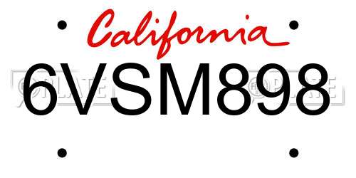 6VSM898 California License Plate
