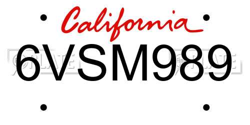 6VSM989 California License Plate