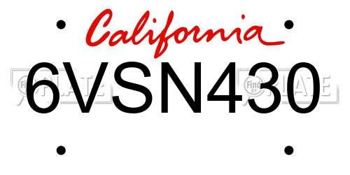 6VSN430 California License Plate