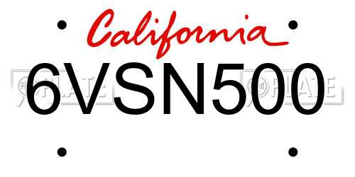 6VSN500 California License Plate