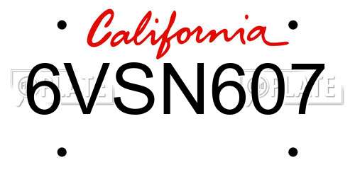 6VSN607 California License Plate