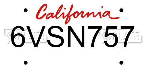 6VSN757 California License Plate