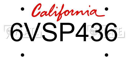6VSP436 California License Plate
