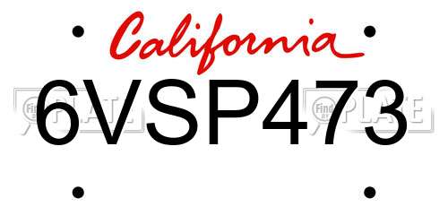 6VSP473 California License Plate