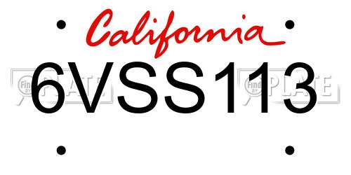 6VSS113 California License Plate