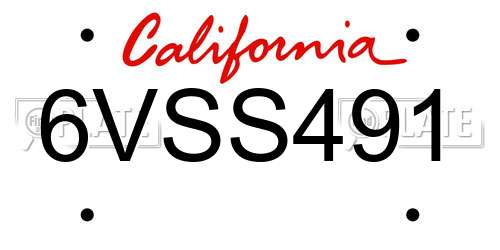 6VSS491 California License Plate