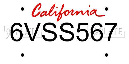 6VSS567 California License Plate
