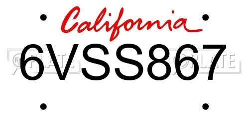 6VSS867 California License Plate