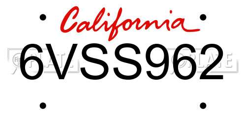 6VSS962 California License Plate