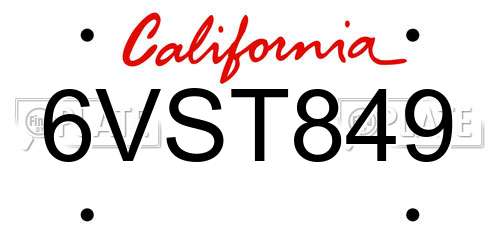 6VST849 California License Plate
