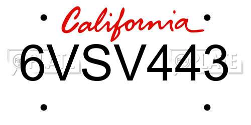 6VSV443 California License Plate