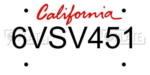 6VSV451 California License Plate
