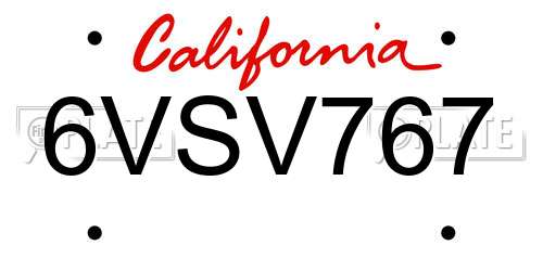 6VSV767 California License Plate
