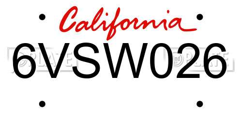 6VSW026 California License Plate