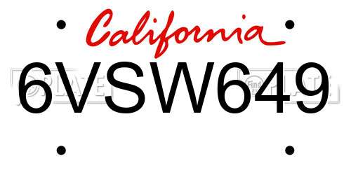 6VSW649 California License Plate