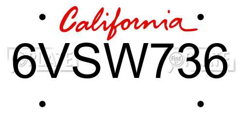 6VSW736 California License Plate